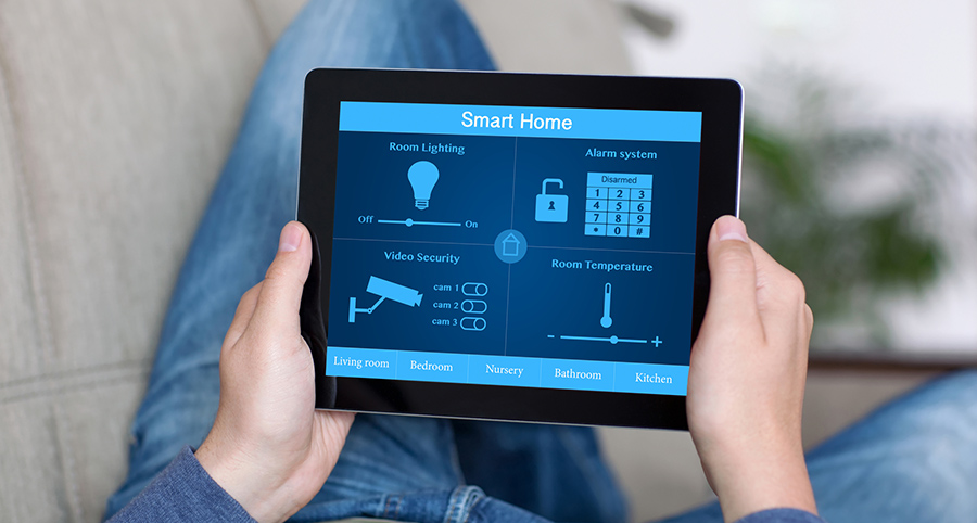 The ability to access and control security components from a mobile device is one of the top smart home trends in Fayetteville. Close-up of smart home security app.